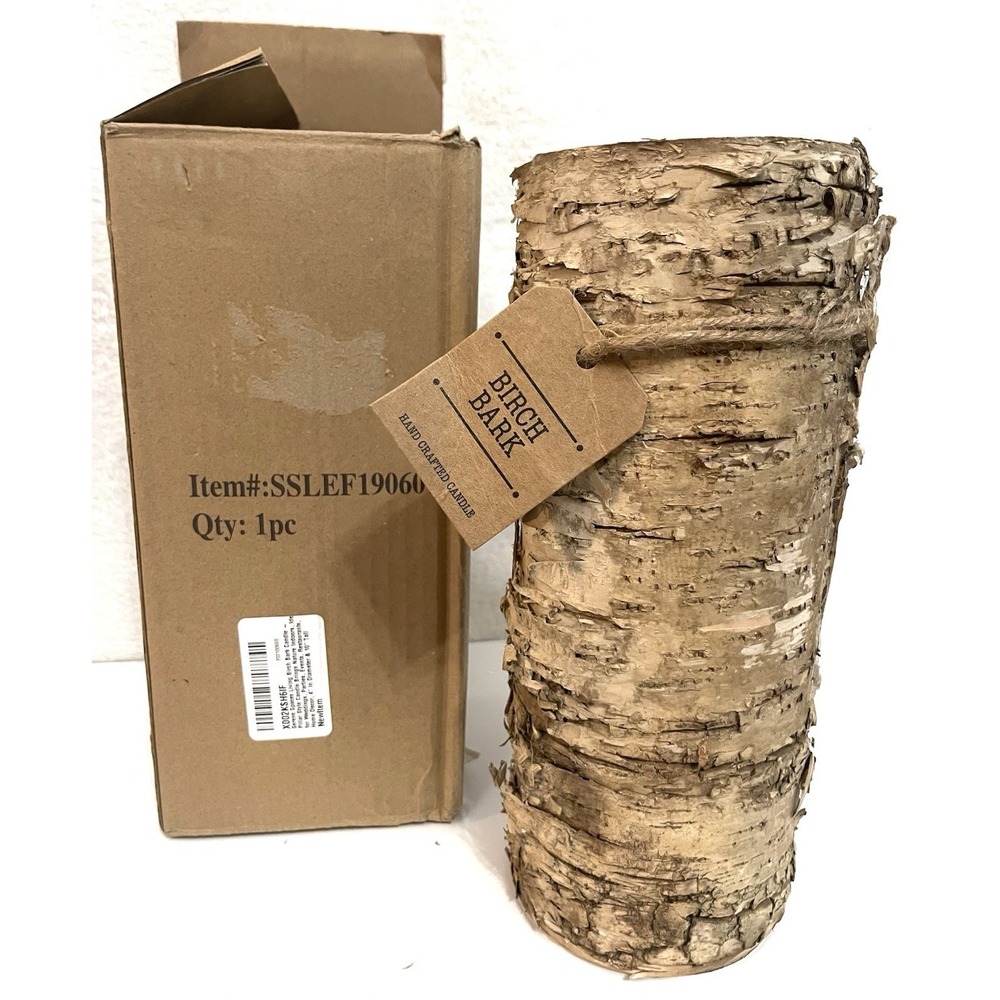 Birch Bark Real Wax Pillar Candle Unscented Cabin Nature Decor